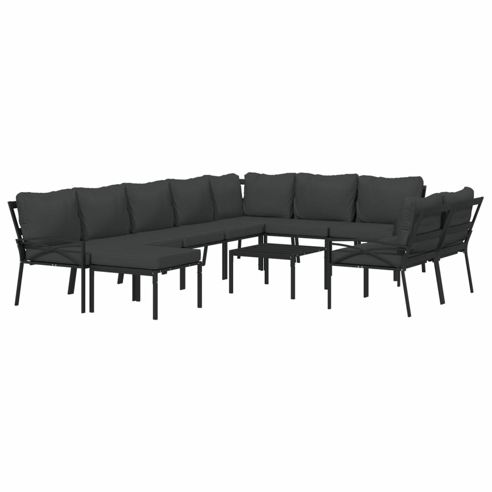 Salon de jardin meuble d'extérieur ensemble de mobilier 11 pièces avec coussins gris acier