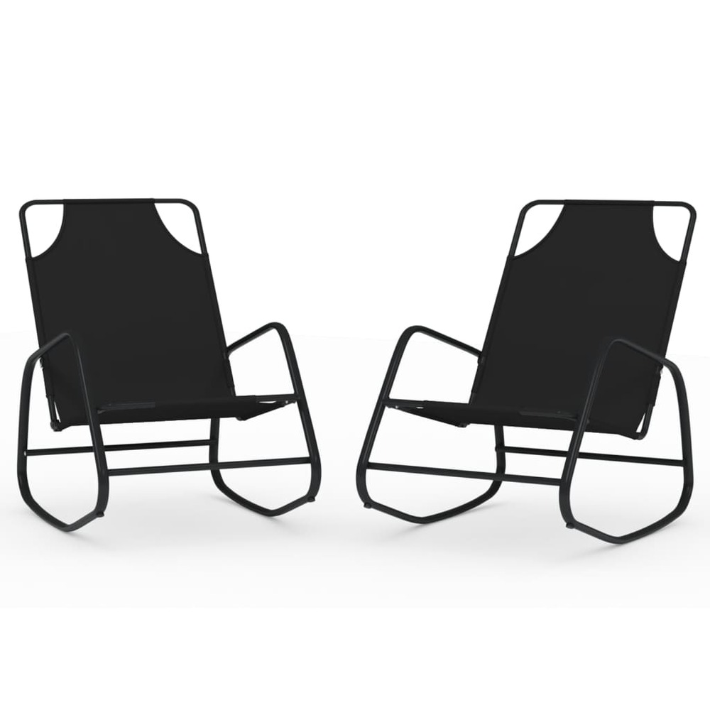 Chaises longues transat à bascule 2 pièces noir acier et textilène