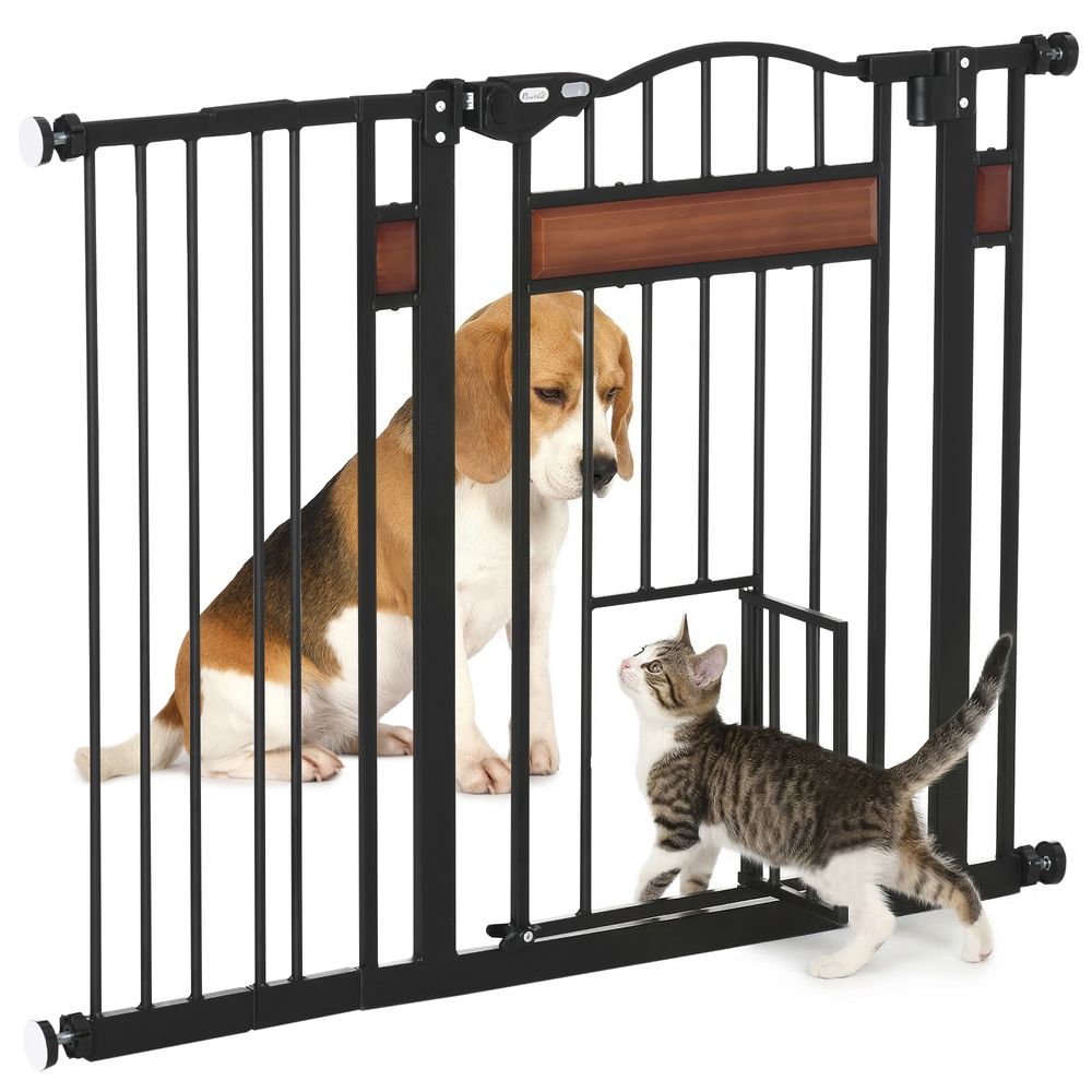 Barrière sécurité chien extensible 74-105 cm avec chatière pour portes noir