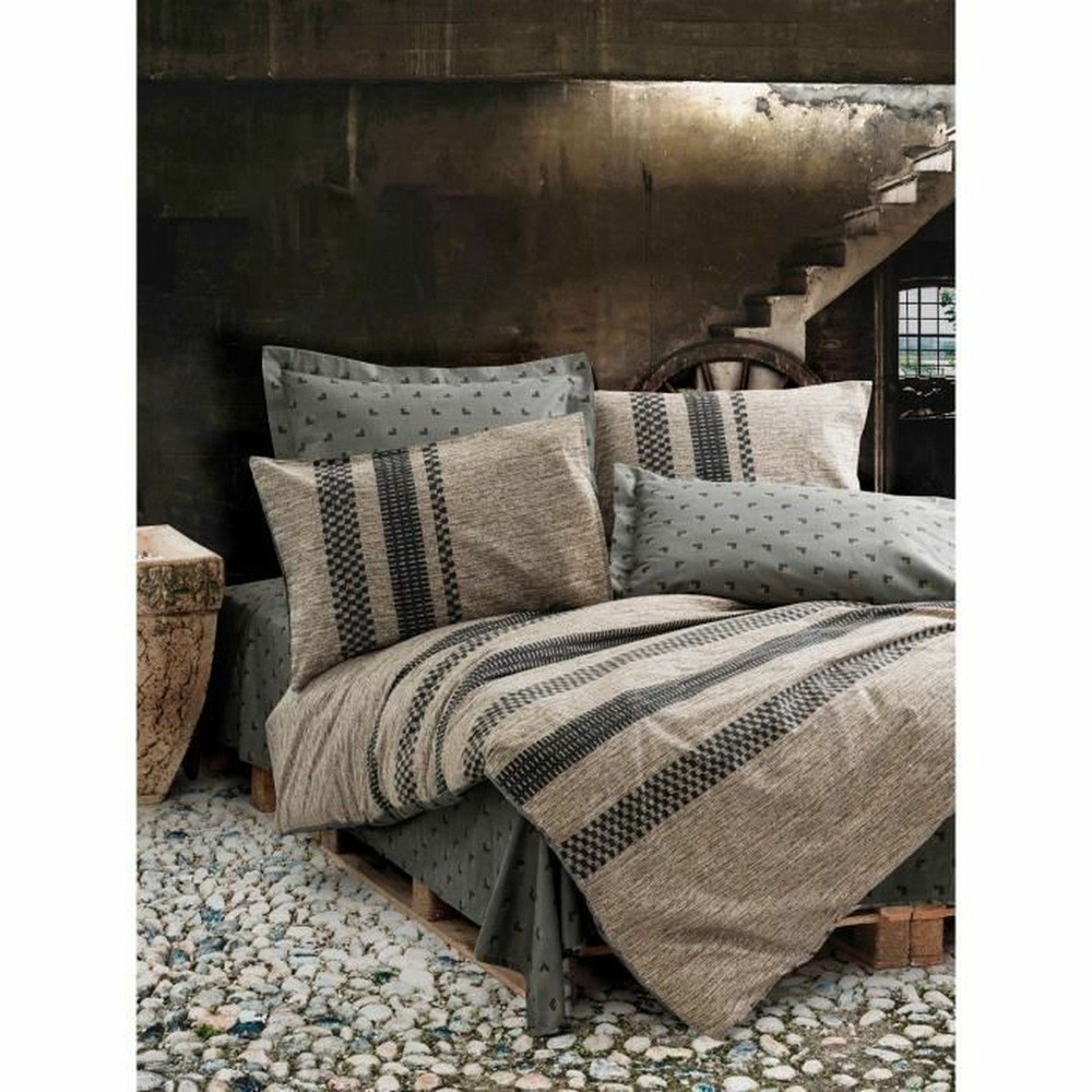 Parure de lit - housse de couette 220 x 240 + 2 taies d'oreiller 60 x 60 coton renforcé - brun