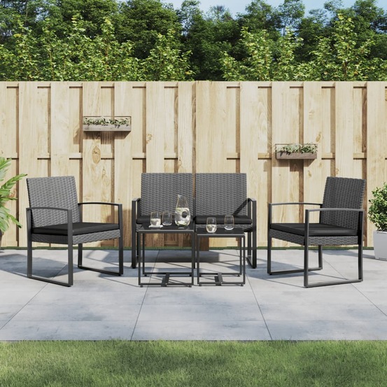 Ensemble à manger de jardin coussins 5 pcs gris foncé rotin pp