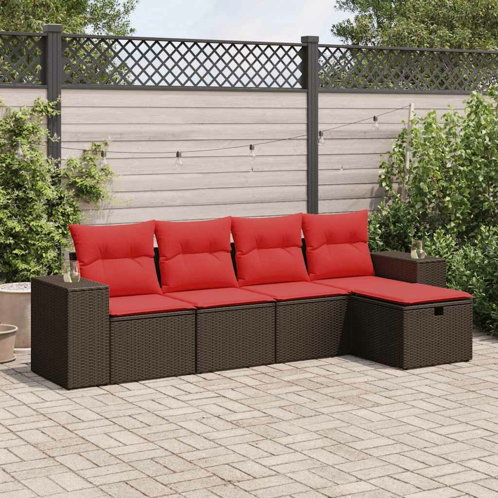Salon de jardin avec coussins 5 pcs marron résine tressée