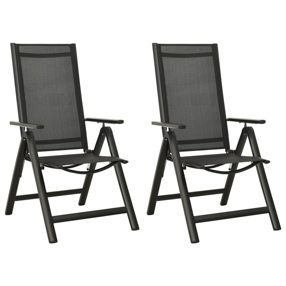 Chaises pliantes 2 pièces en textilène et aluminium noir