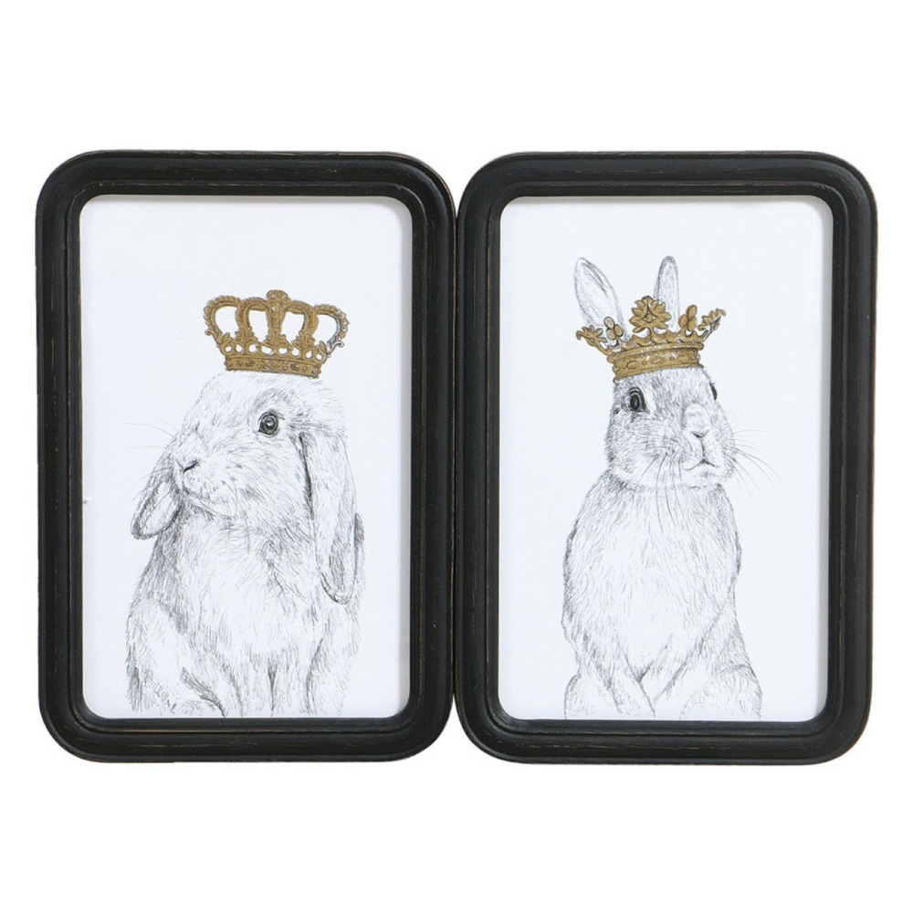 Tableau duo lapins couronnes bois noir - chic interior's