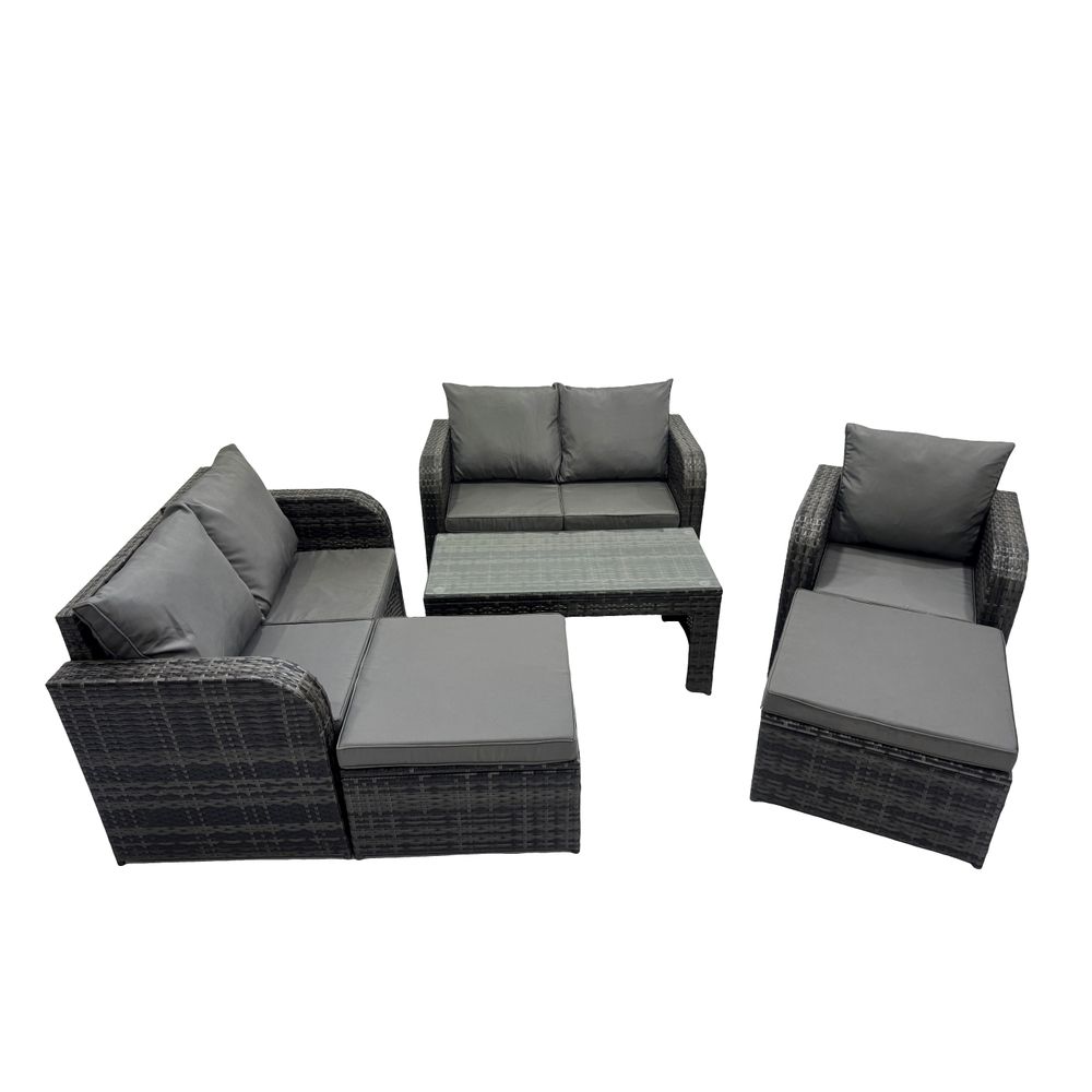 7 places ensemble de meubles de jardin avec table basse rectangulaire chaise inclinable canapé d'amour 2 grand tabourets