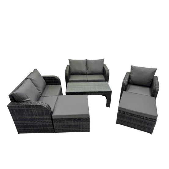 7 places ensemble de meubles de jardin avec table basse rectangulaire chaise inclinable canapé d'amour 2 grand tabourets