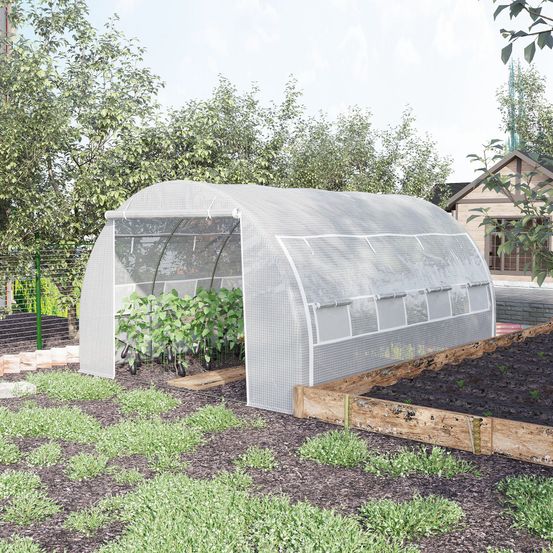 Serre tunnel jardin acier galvanisé 12m² 4x3m protection hiver 8 fenêtres blanc - comfortxl outdoor living