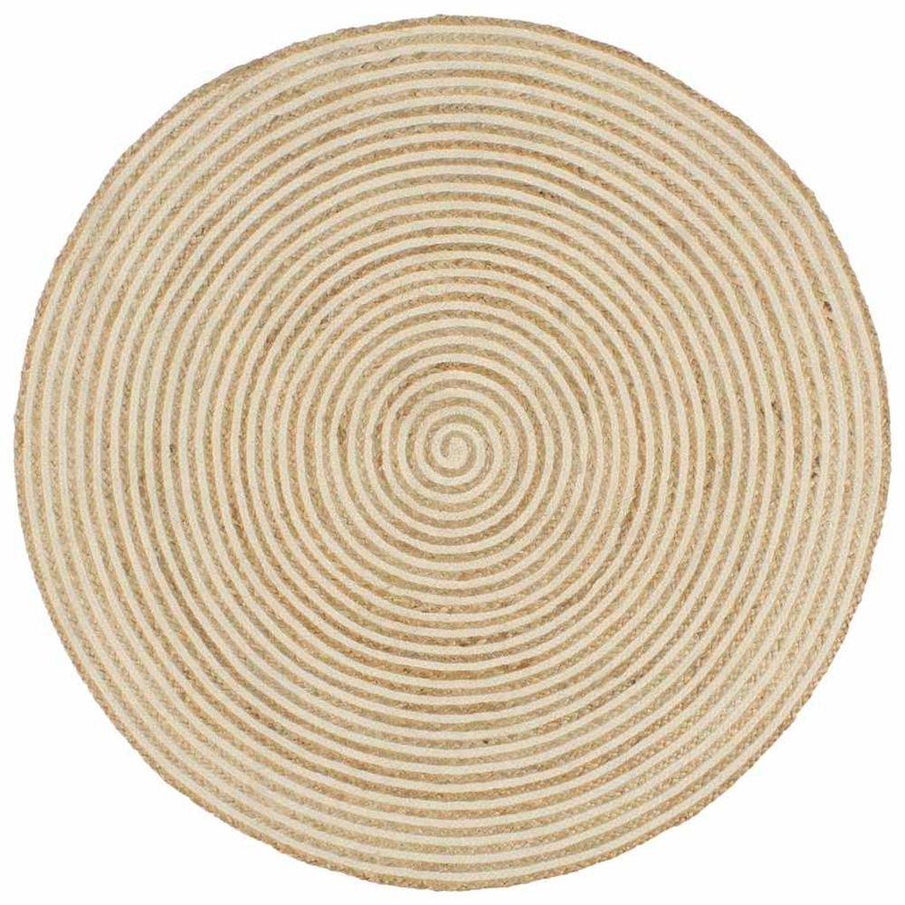 Tapis fait main Jute spirale Blanc 120cm