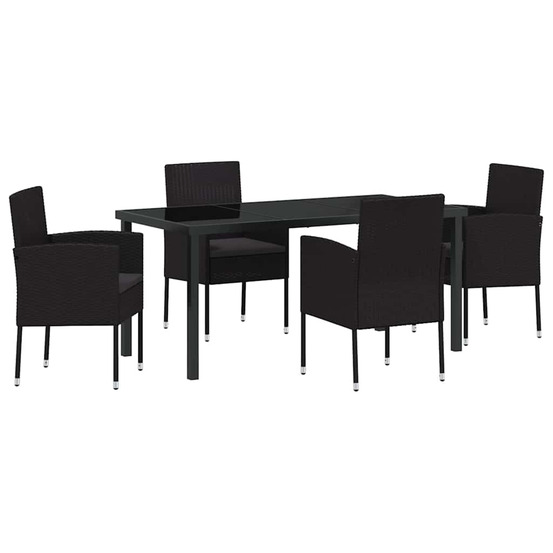 Ensemble de salle à manger pour jardin 5 pcs noir polyrotin