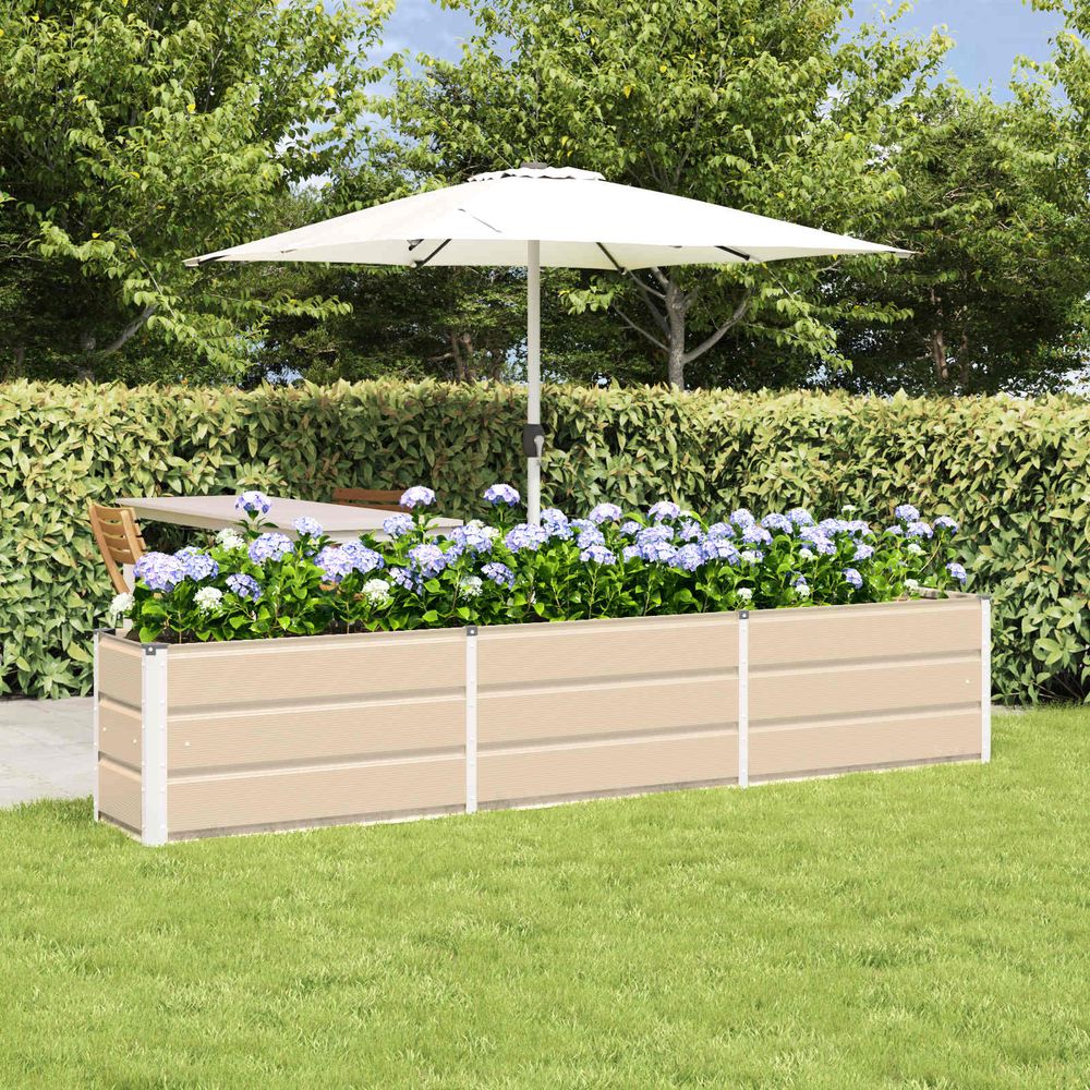 Jardinière xxl acier rectangulaire pour bordure de jardin ou terrasse 240x40x45 cm ivoire