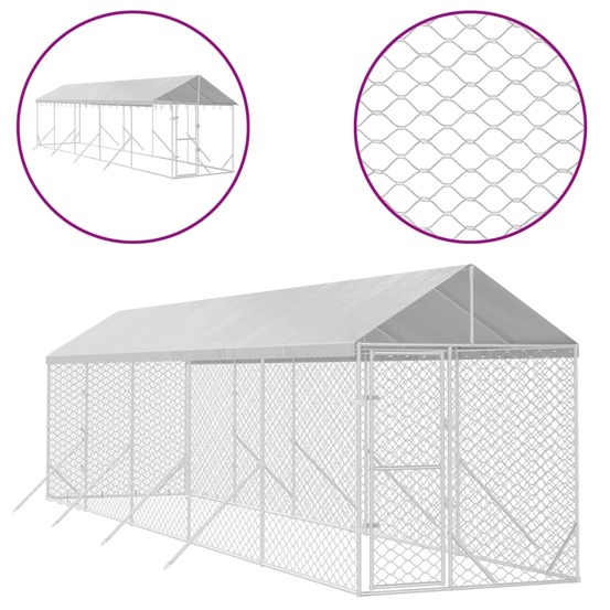 Chenil d'extérieur pour chiens avec toit argenté 2x10x2,5 m