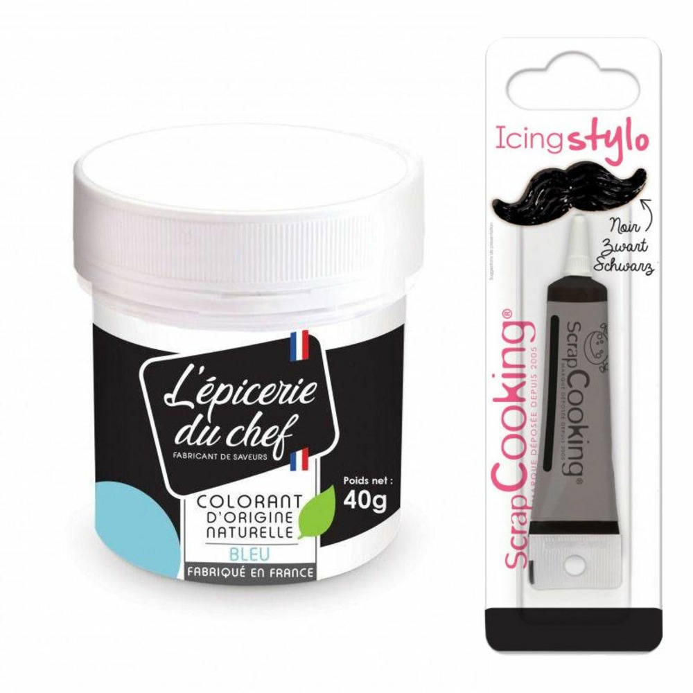 Colorant alimentaire naturel bleu 40 g + stylo glaçage noir
