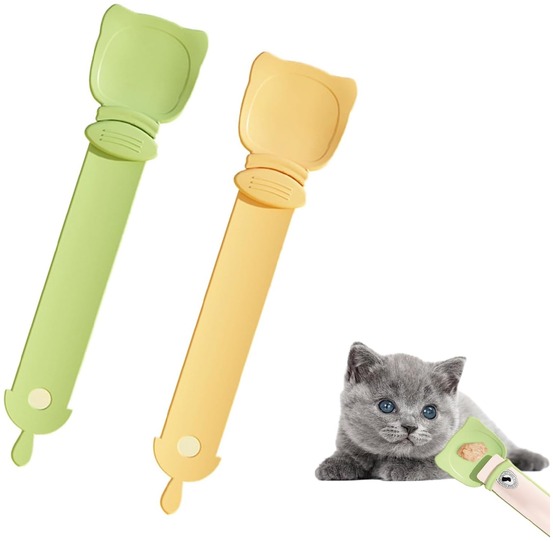 Cuillère à friandises pratique pour chat orange + vert 2 pièces