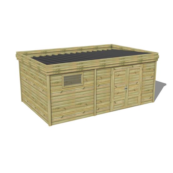 Abri de jardin bois pin traité autoclave 27mm - 5,495x3,44m / 19m2 - bac acier - abri français