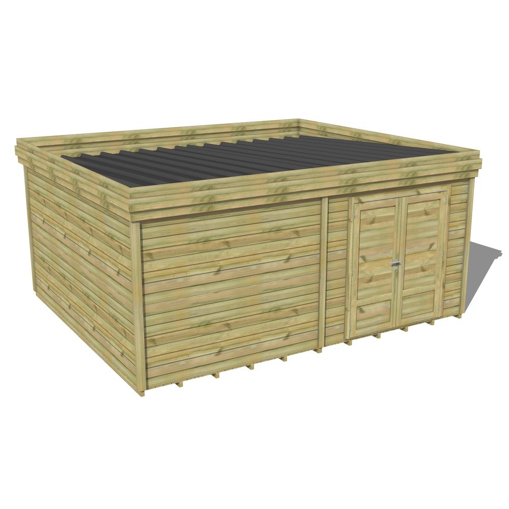 Abri de jardin bois pin traité autoclave 27mm - 5,195x4,34m / 23m2 - bac acier - plancher bois
