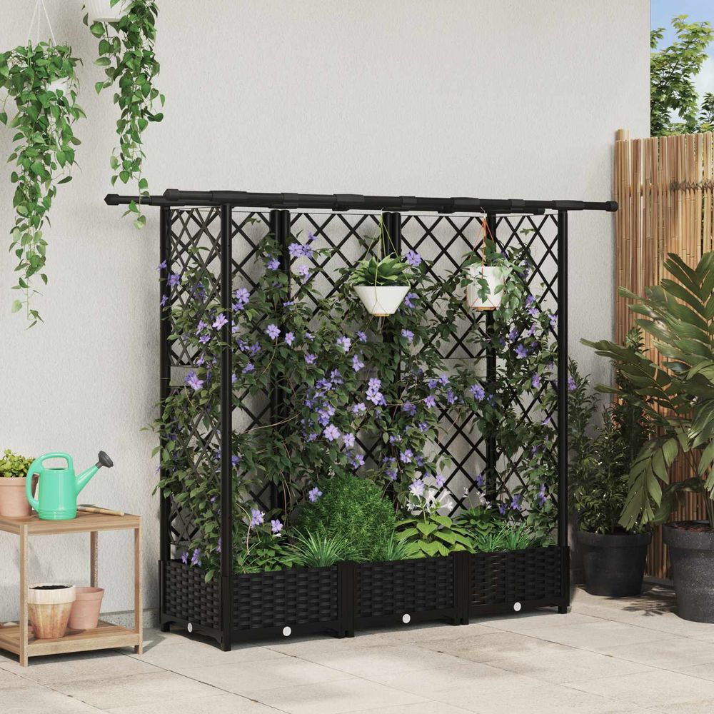 Lit potager surélevé treillis pp jardin support plantes toit plat 164x40x121cm noir