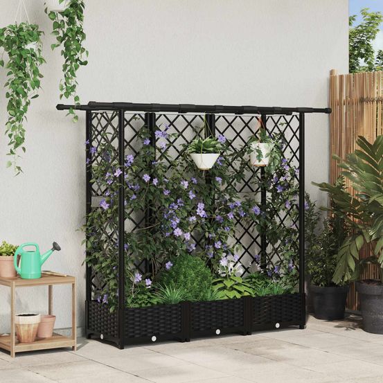 Lit potager surélevé treillis pp jardin support plantes toit plat 164x40x121cm noir