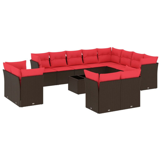Salon de jardin avec coussins 13 pcs marron résine tressée
