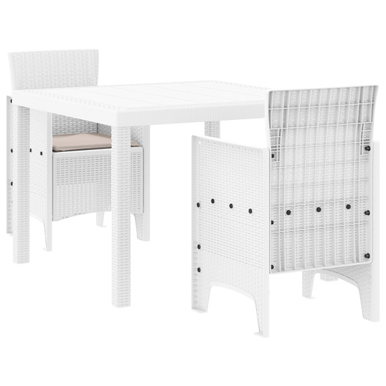 Ensemble de salle à manger de jardin 3 pièces avec coussins blanc rattan poly