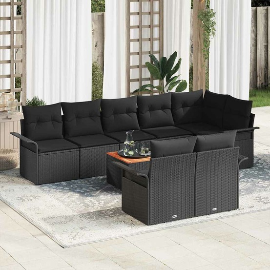 Ensemble de canapé de jardin avec coussin 9 pcs noir polyrotin