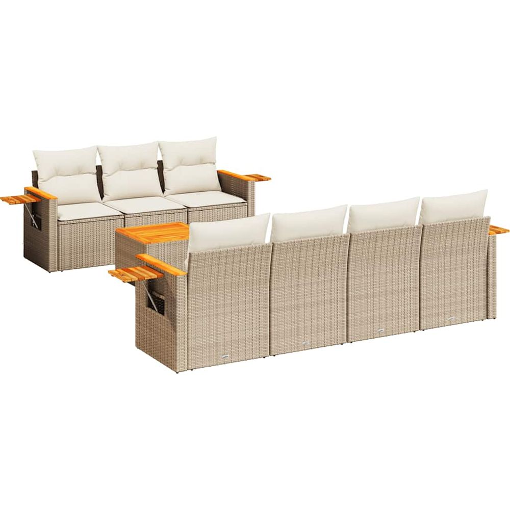 Salon de jardin avec coussins 8 pcs beige résine tressée