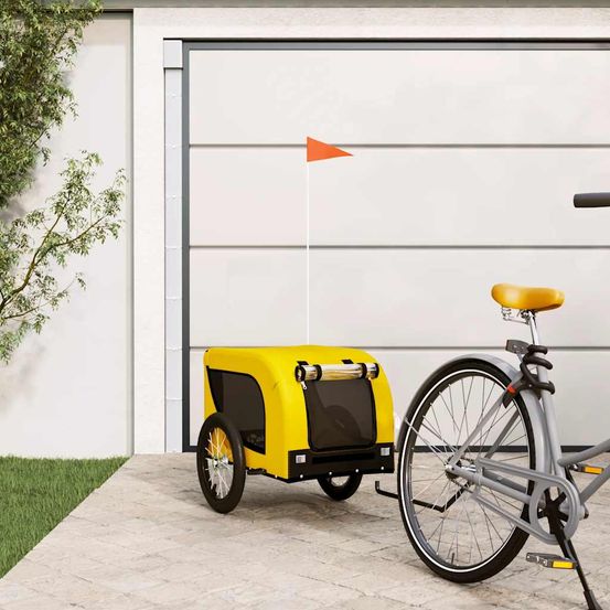Remorque vélo pour chien tissu oxford et cadre fer pour balades jaune