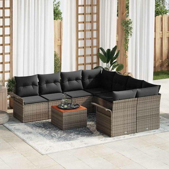 Ensemble de canapé de jardin avec coussin 9 pcs gris polyrotin