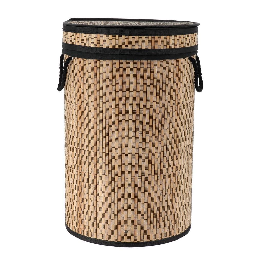 Panière à linge pliable en bambou et coton avec couvercle intégré naturel et noir