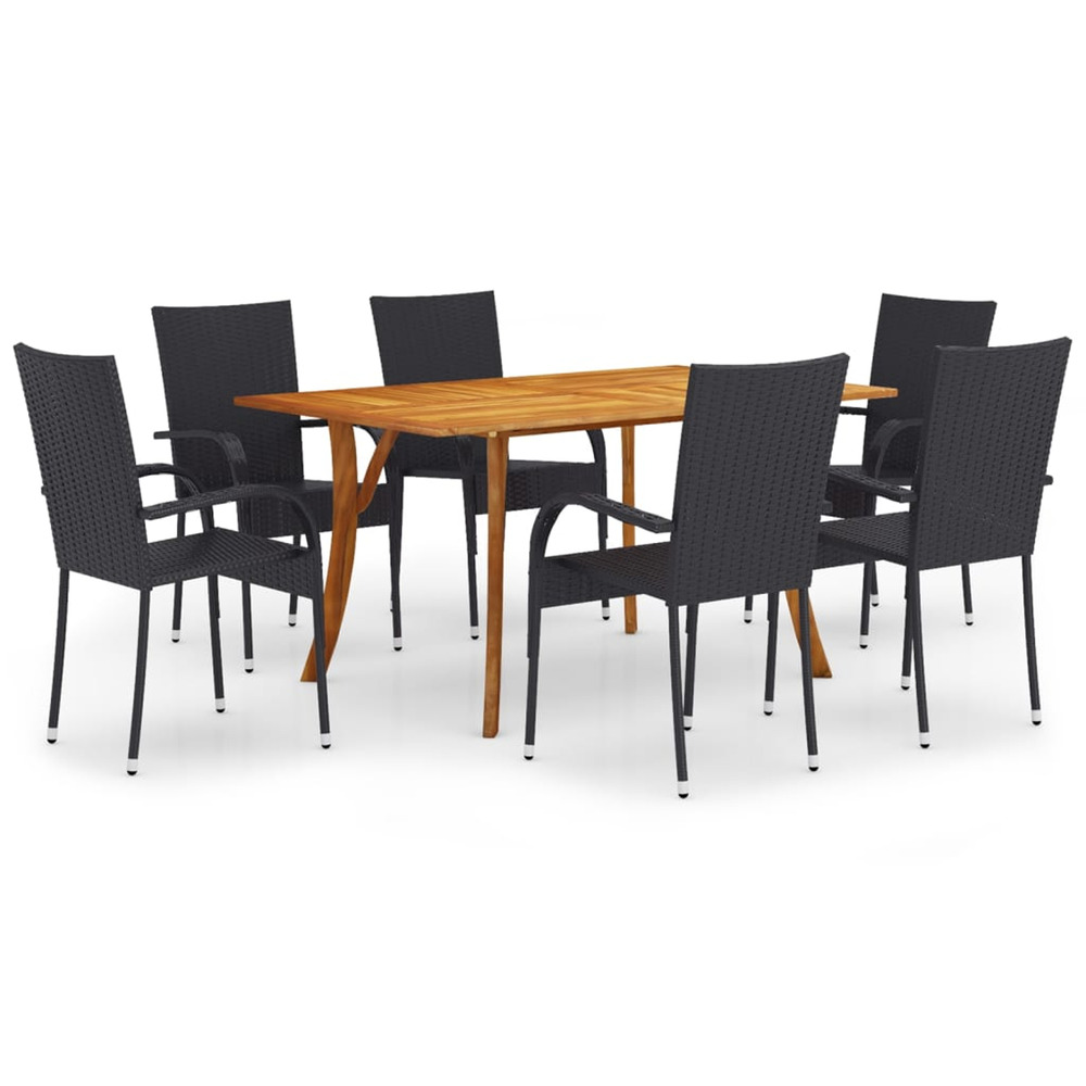 Ensemble à manger de jardin 7 pcs noir