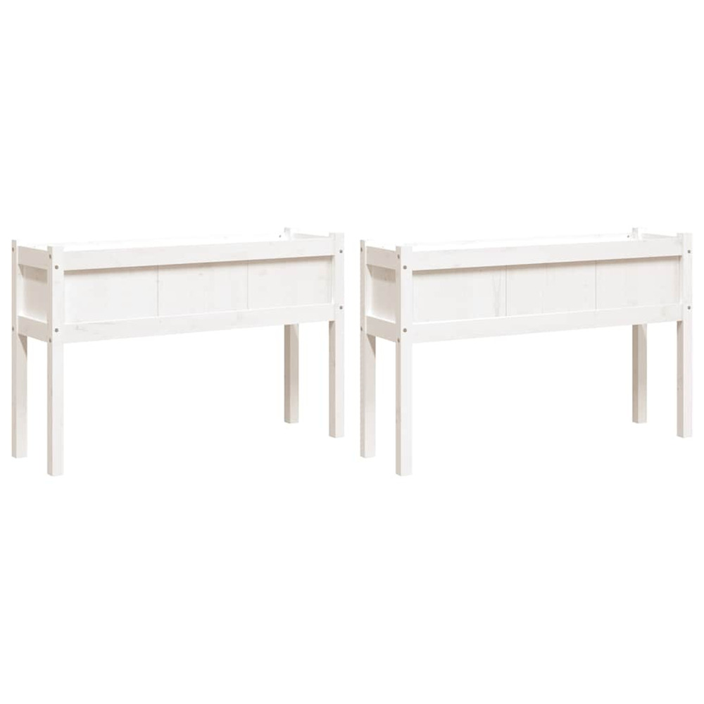 Jardinière d'extérieurs 2 pcs avec pieds blanc bois de pin massif