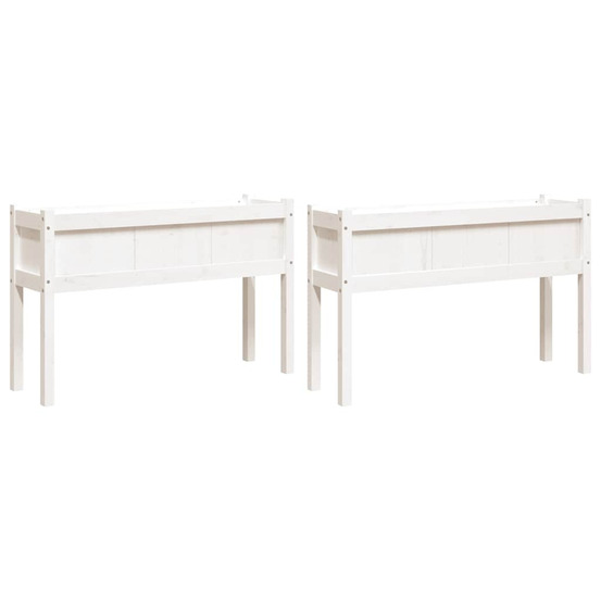 Jardinière d'extérieurs 2 pcs avec pieds blanc bois de pin massif