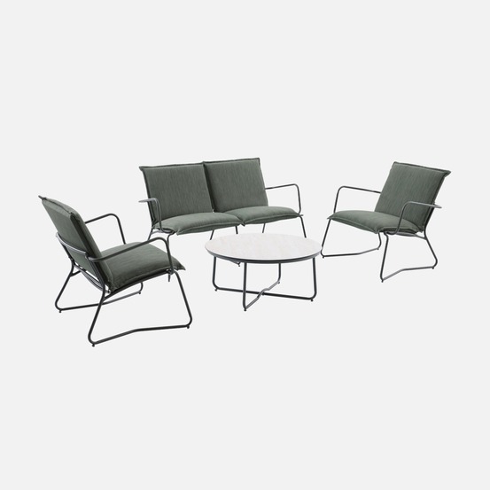 Salon de jardin acier, verre et textilène 4 places - forza