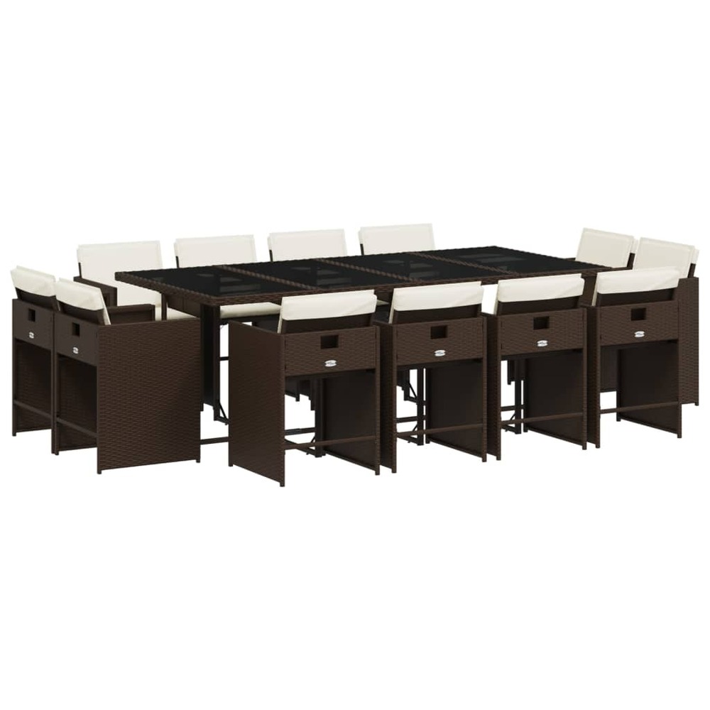 Ensemble à manger de jardin avec coussins 13 pcs marron rotin