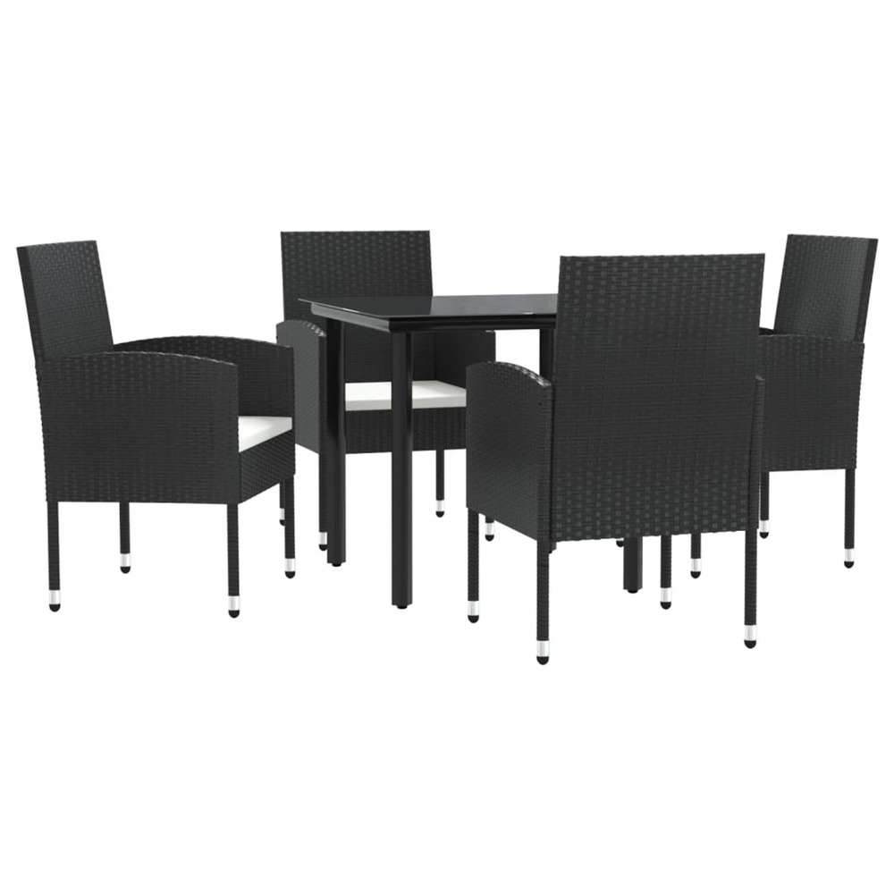 Ensemble à manger de jardin 5 pcs noir résine tressée et acier