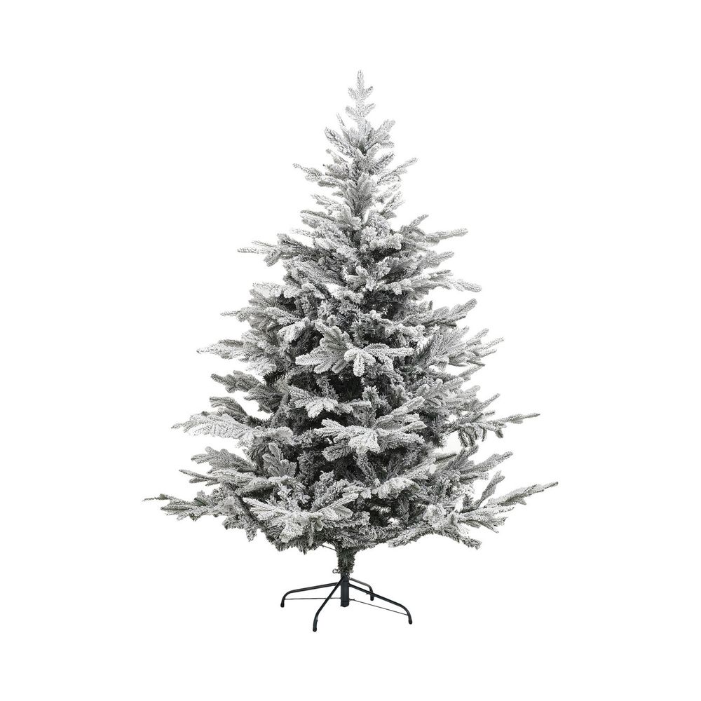 Sapin de noël artificiel vert floqué blanc et pailleté qualité premium h 180 cm