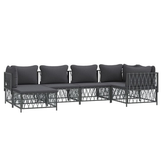 Salon de jardin meuble d'extérieur ensemble de mobilier avec coussins 6 pièces anthracite acier