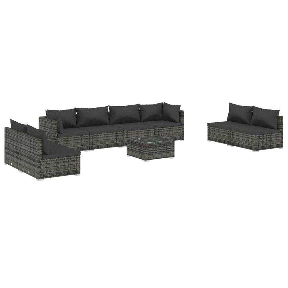 Salon de jardin 9 pcs avec coussins résine tressée gris