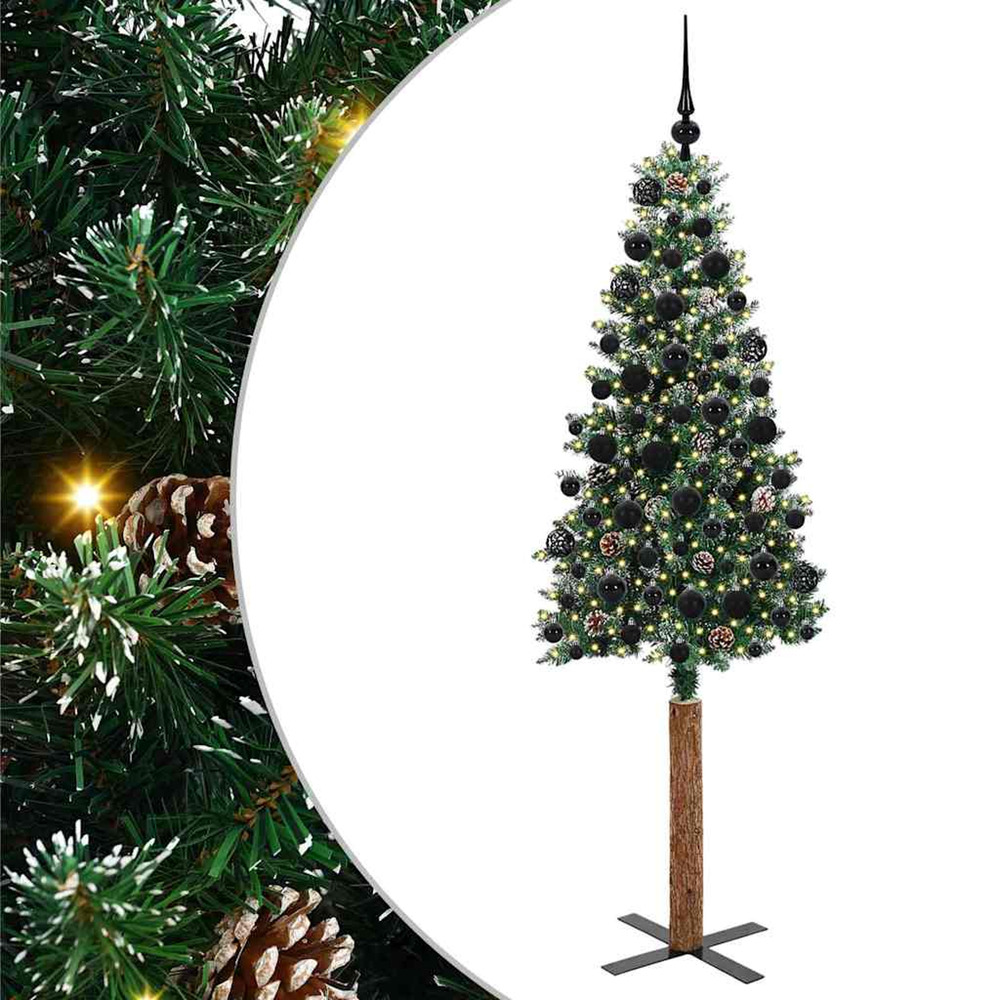 Sapin de noël mince vert 180 cm pvc et bois de pin massif