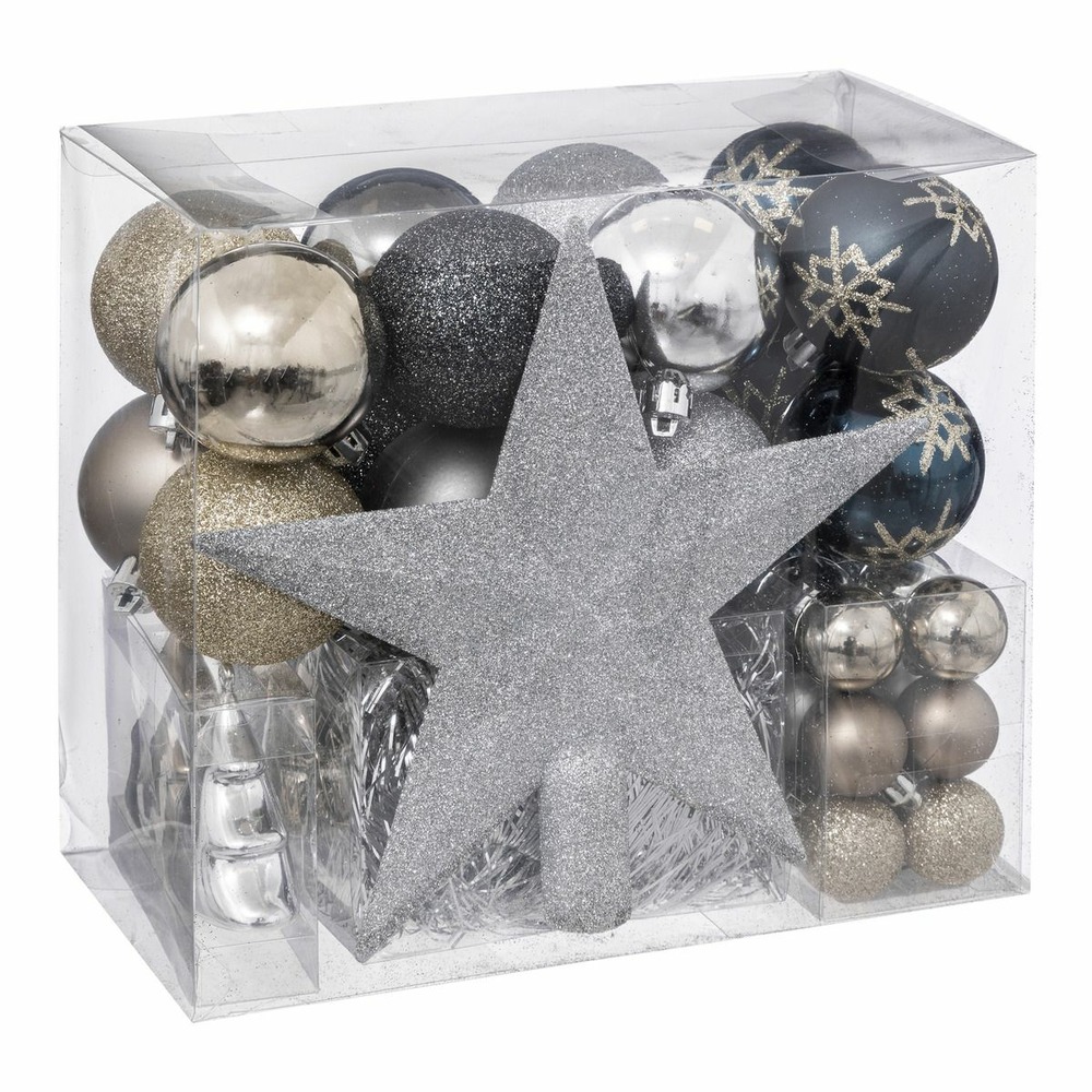 Déco de sapin de noël kit 44 pièces, boule, guirlande et cimier - bleu champagne et argent
