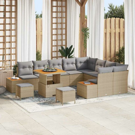 Ensemble de canapé de jardin 12 pcs beige polyrotin
