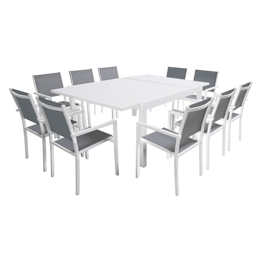 Salon de jardin venezia 140/200cm 10 pl. Aluminium blanc