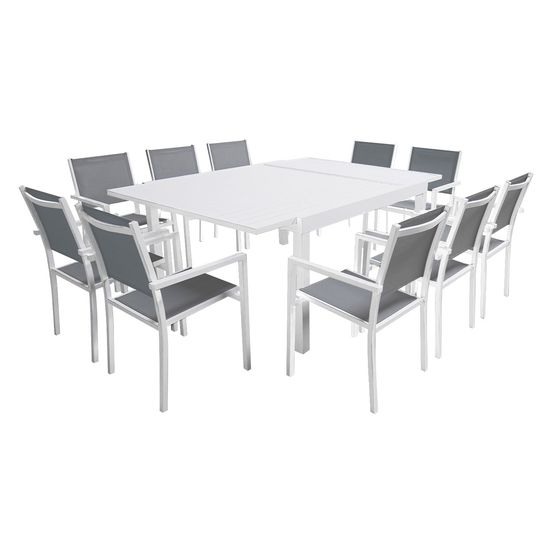 Salon de jardin venezia 140/200cm 10 pl. Aluminium blanc