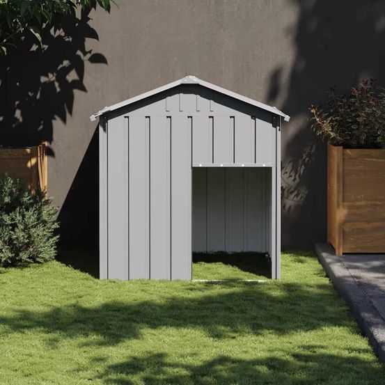 Niche pour chien acier galvanisé avec toit pour extérieur gris clair 123cm
