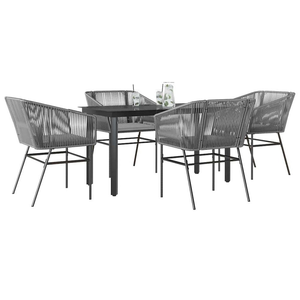 Ensemble à manger jardin coussins 5 pcs gris poly rotin verre