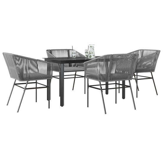 Ensemble à manger jardin coussins 5 pcs gris poly rotin verre