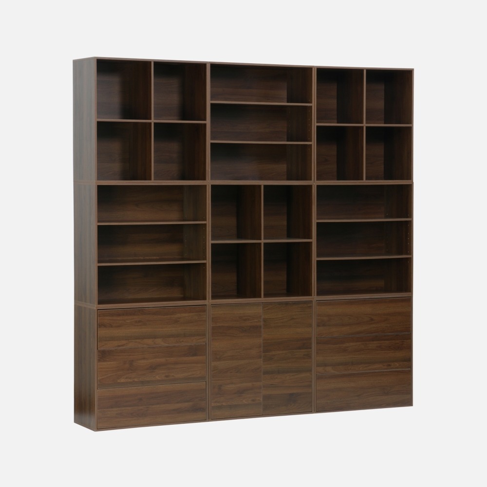 Kit étagère, bibliothèque décor bois 9 éléments 100% modulable l 210 x p 35 x h 210cm - kompo