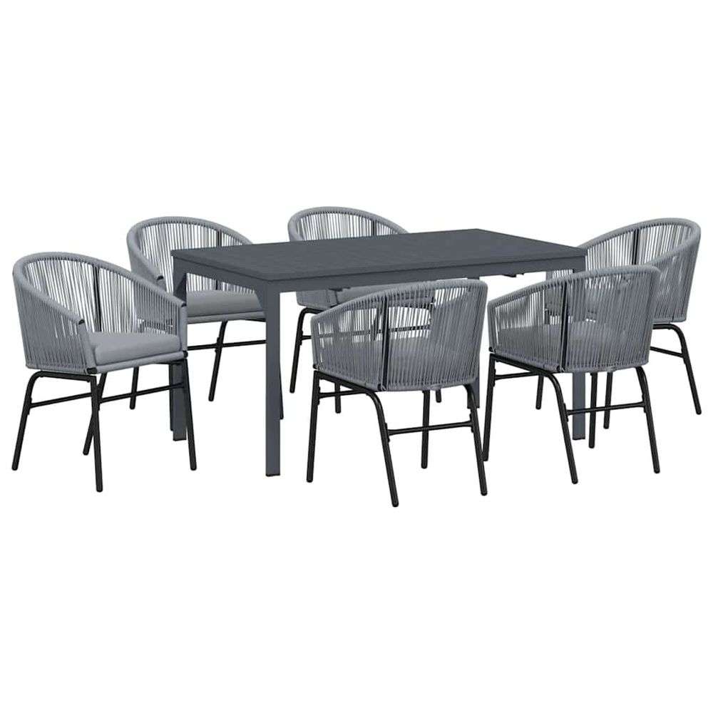 Ensemble de salle à manger pour jardin 7 pc gris polyrotin