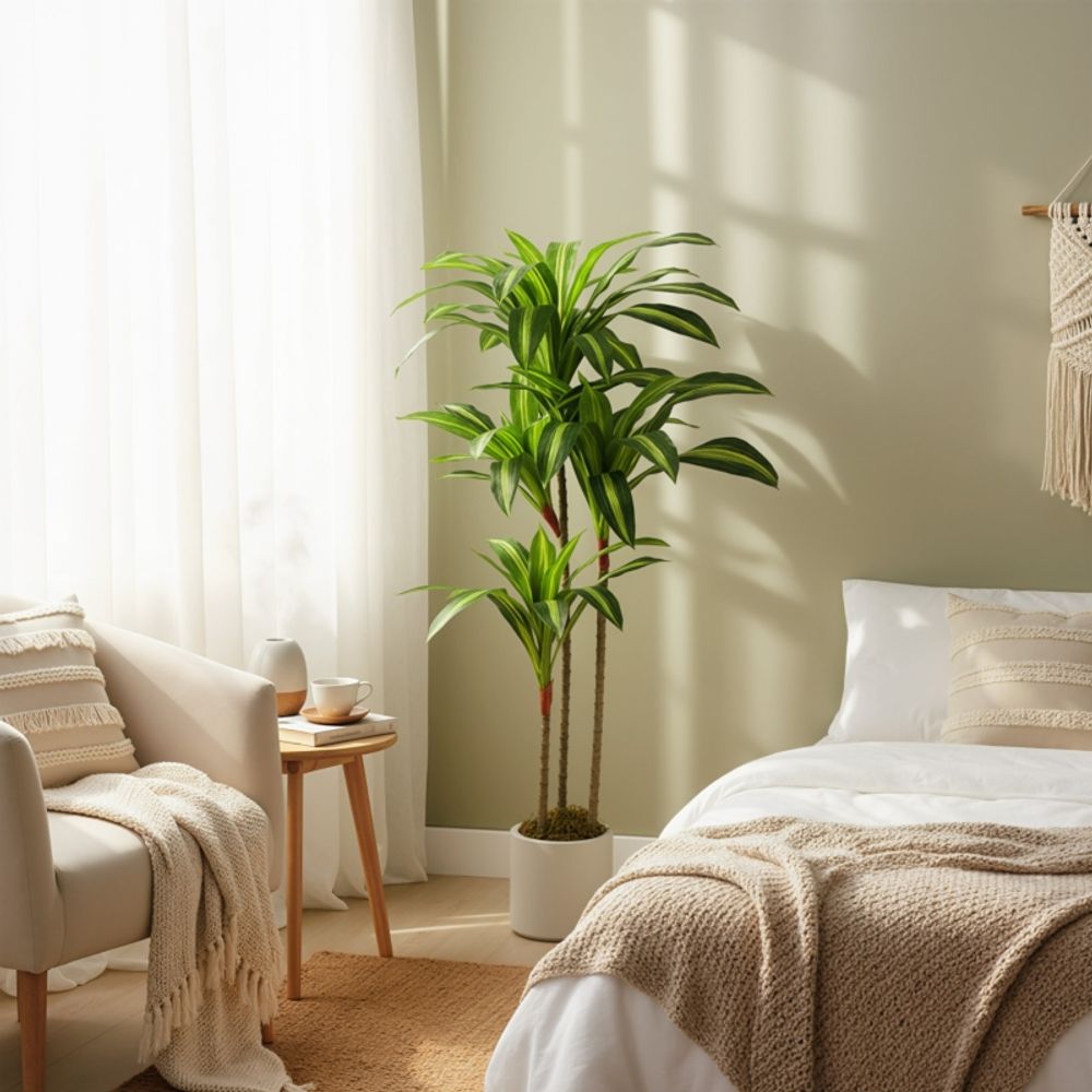 Plante artificielle dracaena plastique salon bureau tiges flexibles 120cm pot blanc