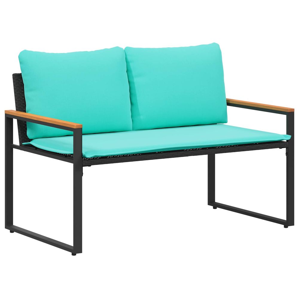 Banc avec coussin noir et turquoise 115 x 65 x 72 cm rotin