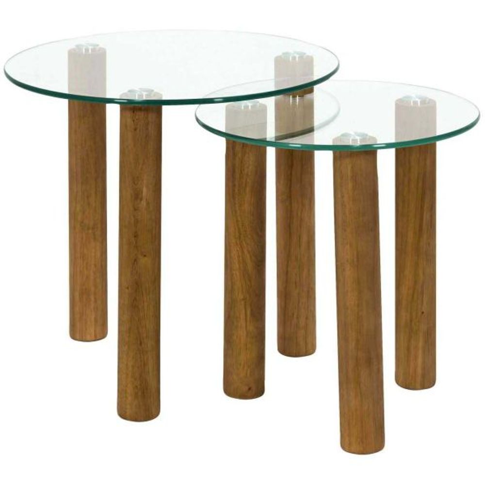 Table gigogne ronde en verre trempé clara (lot de 2)